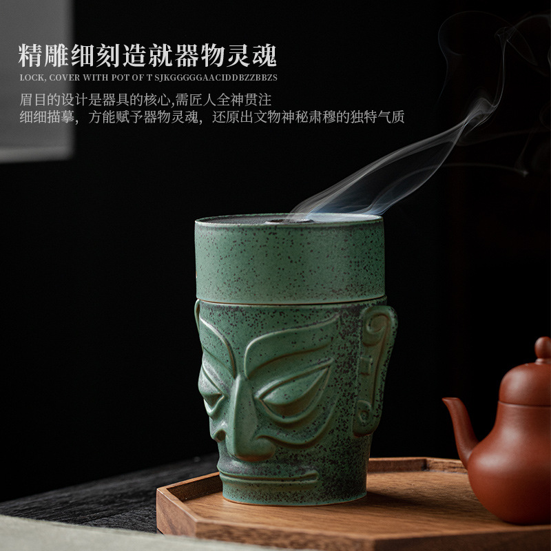Lư hương mặt nạ đồng Sanxingdui cho hương trong nhà, giá đỡ hương gia dụng sáng tạo, đồ trang trí bằng gốm Zen S.