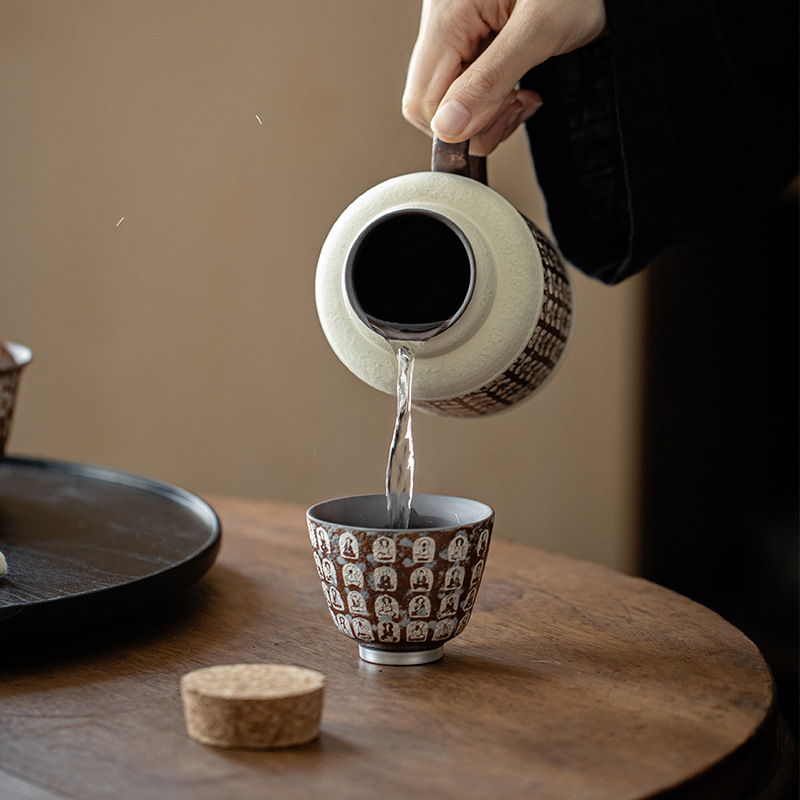 Ấm đun nước Đôn Hoàng Vạn Phật Ấm trà nghẹt gia dụng Ấm pha trà dung tích lớn bùn đá cũ Phụ kiện trà Kung Fu Bình giữ nhiệt
