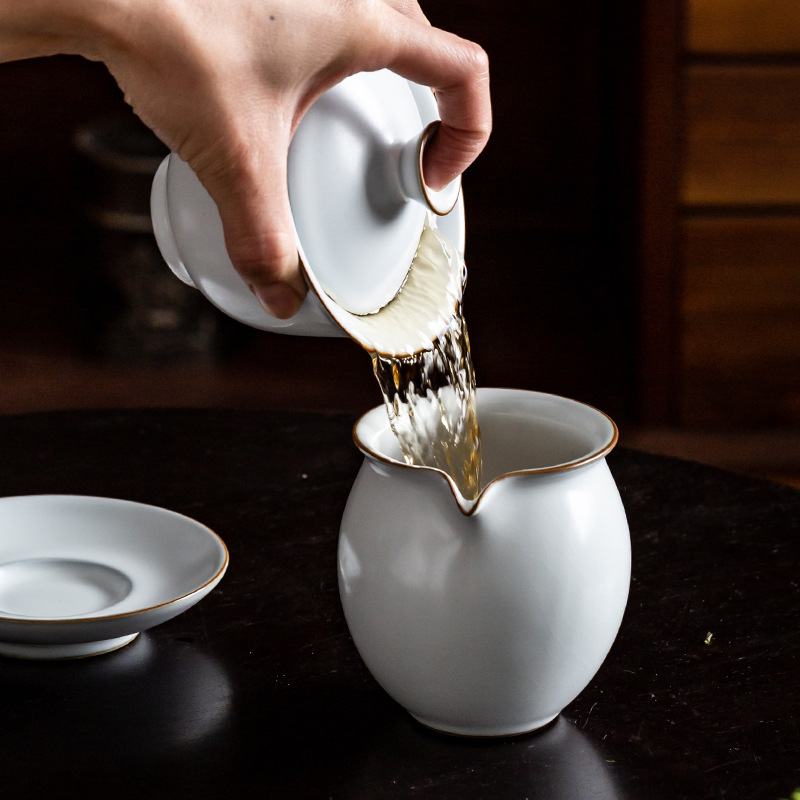 Lò nung Houhu, lò Ru, bát có nắp ba tài, cỡ lớn, hộp quà mặt trăng mở thủ công, bộ trà Kung Fu pha trà, đồ gia dụng cổ điển