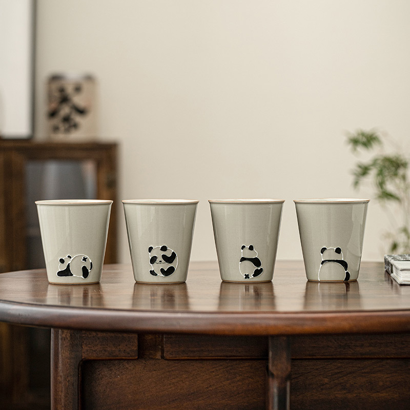 Cốc trà gấu trúc chạm khắc đống tro thảm cốc chủ nhân cốc gốm sứ cỡ lớn dụng cụ trà kungfu gia dụng cốc uống nước