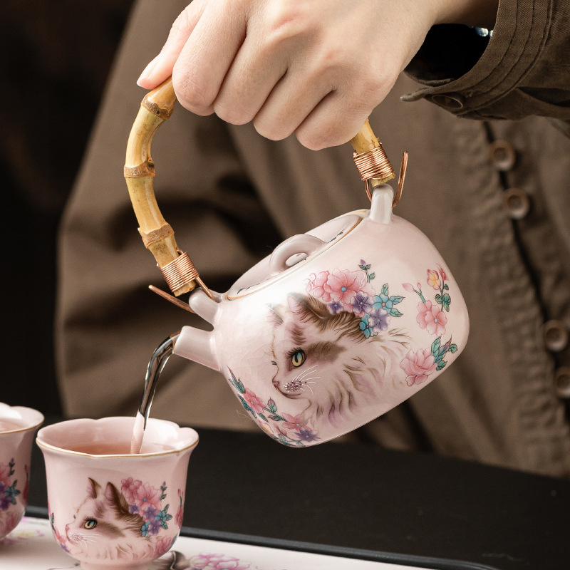 Ấm trà nhỏ bằng gốm sứ Lễ hội tre ấm trà trà gia dụng kiểu Trung Quốc ấm trà Kung Fu