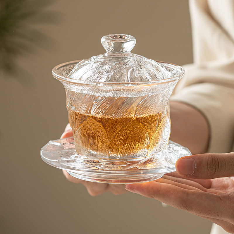 Bát trà tráng men đơn phong cách Trung Quốc có nắp không nóng Bộ trà Kung Fu bát pha trà gia dụng