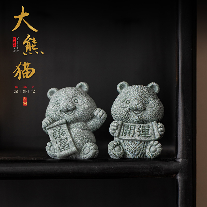 Đá sa thạch xanh gấu trúc trà thú cưng lối vào nhà sự giàu có và may mắn đồ trang trí trang trí hương sáng tạo bàn trà bộ trà phụ kiện