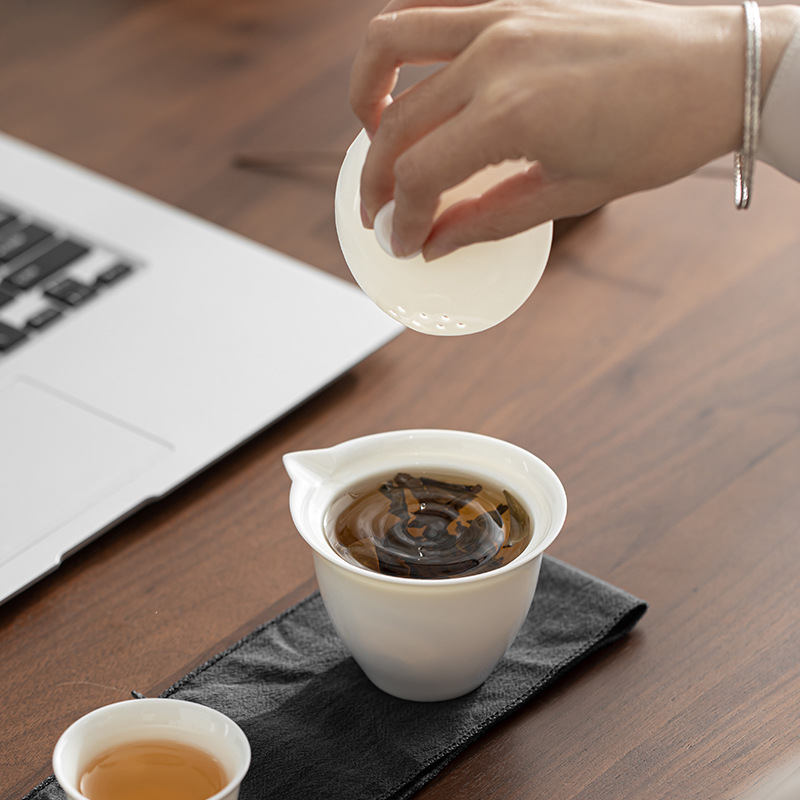 Ấm cầm tay Yunpu Ấm trà sứ trắng ngọc bích mỡ cừu Dehua Có Nắp ấm đơn Trà đen trà đá dụng cụ pha trà đặc biệt