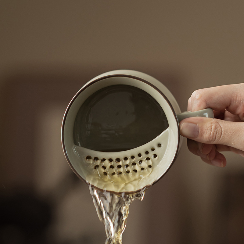 Cổ Ru Lò Hoa Mẫu Đơn Hình Lưỡi Liềm Cốc Nước, Gốm Văn Phòng Trà, Cốc Có Nắp, Lọc Trà