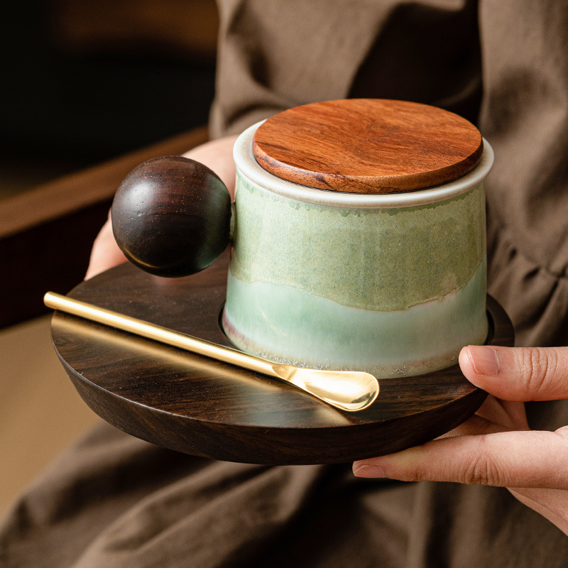 Cốc nước uống gia dụng bằng gỗ xanh ngọc bích cốc cà phê gốm sứ giá trị cao cốc tách trà