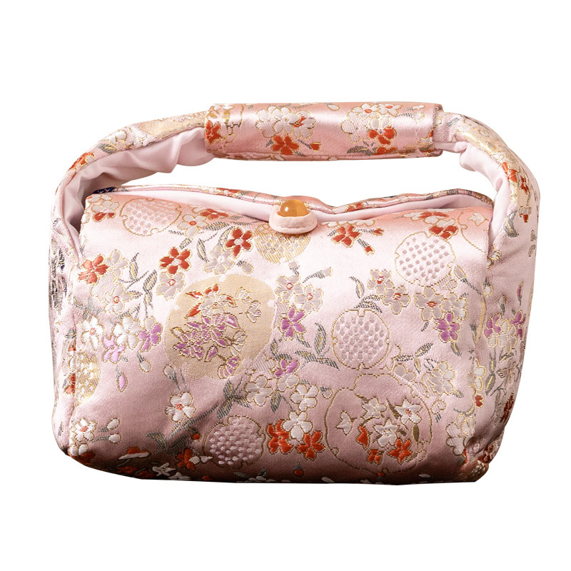 Túi lưu trữ thổ cẩm hoa thạch anh màu hồng túi xách nữ giá trị cao túi xách cắm trại ngoài trời túi xách tay túi trà thủ công