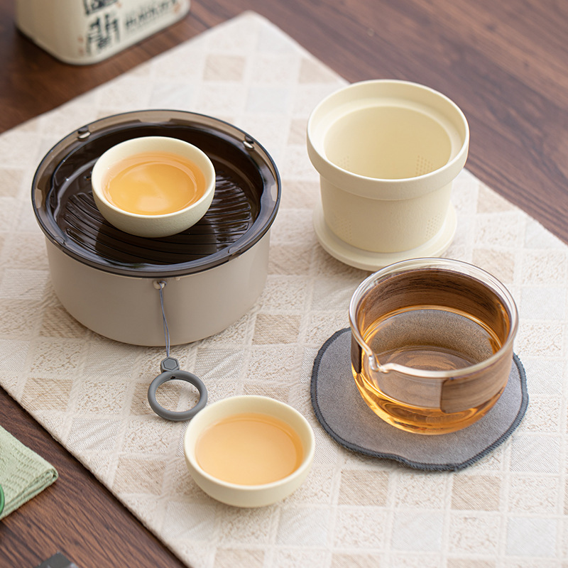 Bộ trà Kung Fu gốm đen kiểu Nhật, tách trà, túi đựng ngoài trời, bộ trà du lịch gốm sứ, một bình hai cốc