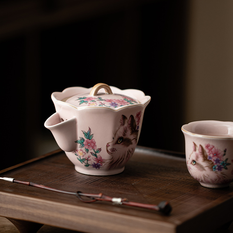 Ấm pha trà lọc gốm sứ có thể nuôi được, ấm hình cánh hoa, ấm Xixi, ấm cầm tay, ấm đơn, hộp quà