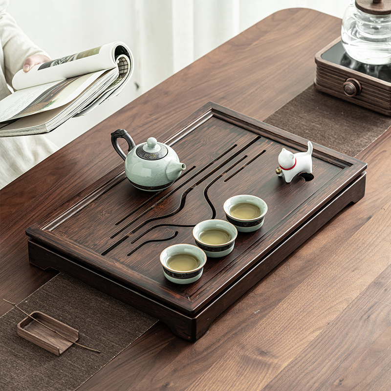 Khay trà tre núi cao Guanshanyue, khay pha trà phòng khách, khay pha trà chứa nước và thoát nước, khay pha trà khô, khay đựng trà Kung Fu