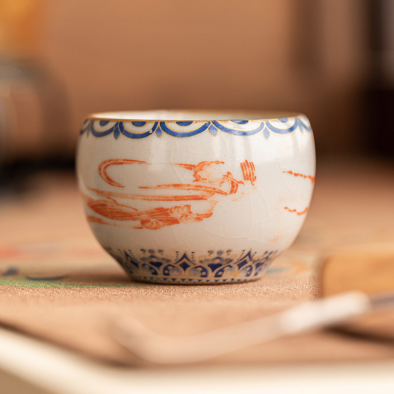 Chén trà nhỏ văn hóa và sáng tạo Đôn Hoàng, cốc khách, cốc uống trà có thể được giữ trong lò Ru, bộ trà Kung Fu Trung Quốc, cốc trà đơn