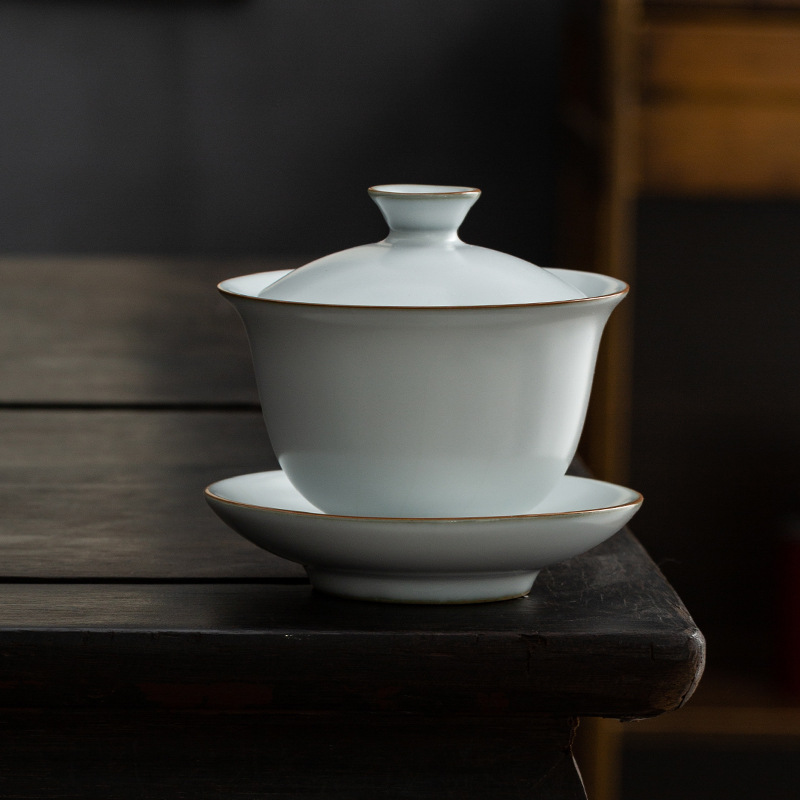 Lò nung Houhu, lò Ru, bát có nắp ba tài, cỡ lớn, hộp quà mặt trăng mở thủ công, bộ trà Kung Fu pha trà, đồ gia dụng cổ điển