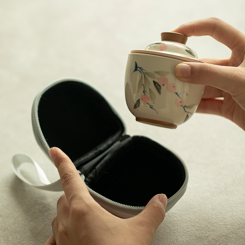 Bộ ấm trà cầm tay Chupu hồng Ruyi nhanh chóng ngoài trời Bộ ấm trà di động với gốm tro cỏ dành cho một người uống làm quà lưu niệm
