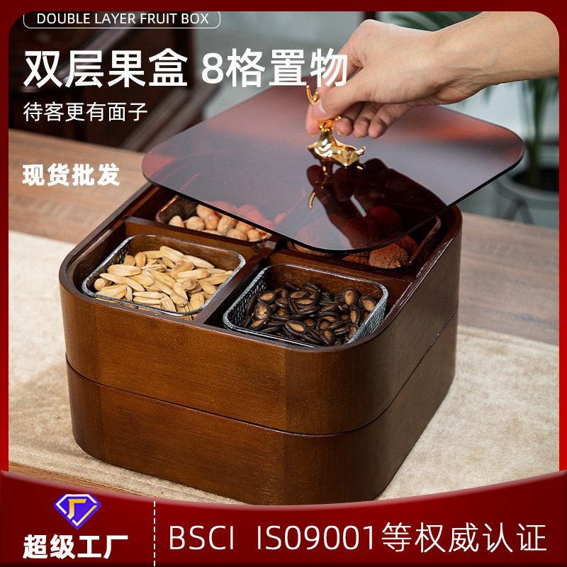 Hộp đựng trái cây sấy khô dim sum có nắp dùng trong gia đình Hộp đựng kẹo ngăn ngăn đựng trà chống bụi phòng khách kiểu Trung Quốc mới khay đựng đồ ăn vặt nhiều lớp hạt