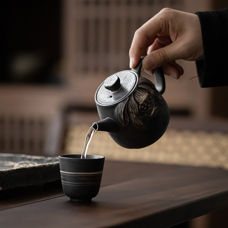 Wabi-Jifeng làm bằng tay cổ điển, Bộ trà Kungfu, ấm trà cổ bằng gốm thô, ấm đơn, nước vỡ, ấm pha trà gọn gàng
