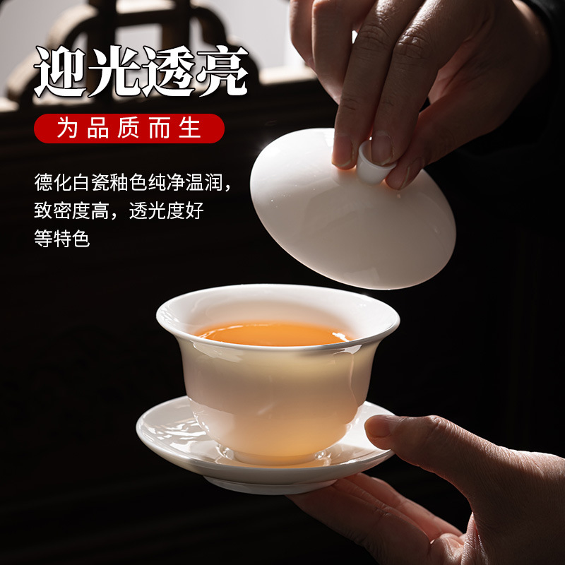 Bát có nắp sứ trắng ngọc cừu Bát pha trà gốm sứ đơn giản Cốc pha trà Bộ trà Kung Fu Bát Trà Tam tài kính cốc pha trà