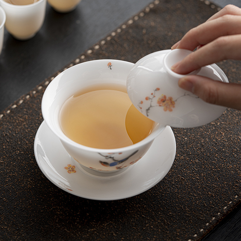 Cốc trà có nắp đậy bằng gốm sứ Đức Hoa gốm sứ Kung Fu gốm sứ Đức Hoa vẽ tay phong cách quốc gia