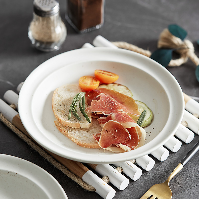 Đĩa Miệng nông gốm sứ, chấm mè, tô mì Ý kiểu Tây, tô mì Ramen gia dụng, bát canh, đĩa rau, bát salad trái cây, đĩa canh