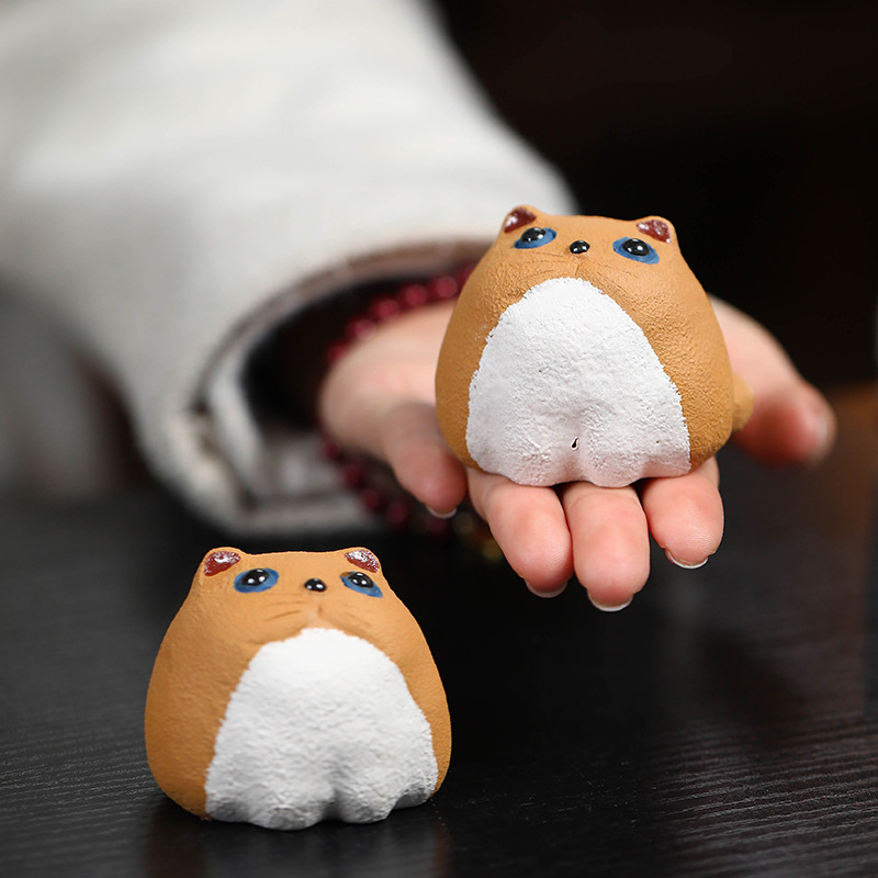 Vật nuôi trà cát tím quặng thô Yixing, khay trà cao cấp, mèo may mắn, mèo cam dễ thương có thể được nuôi xung quanh trà đạo