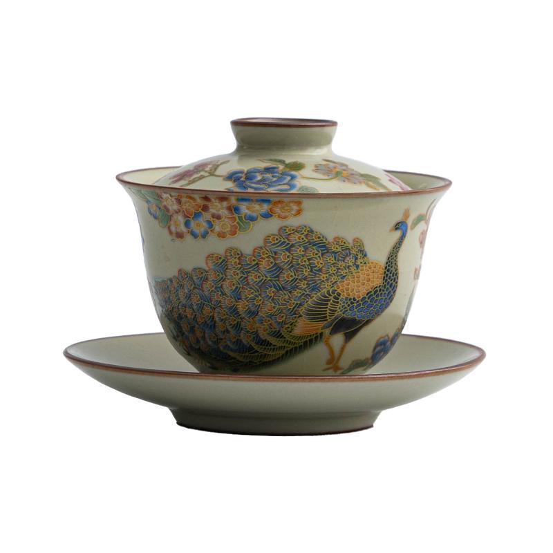 Năm lò nung nổi tiếng, lò Ru, bát có nắp ba tài, bát có nắp ba tài, bát có nắp cao cấp kiểu Trung Quốc có thể di chuột và xoay