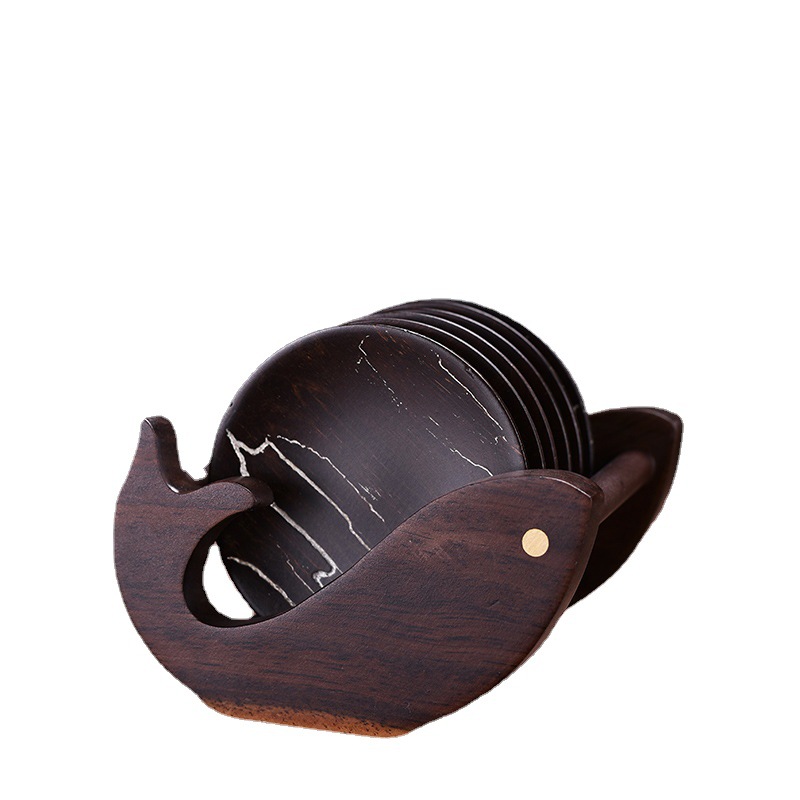 Lót tách trà gỗ Solid gỗ mun gia dụng Phụ Kiện Bộ trà Kungfu cổ điển đệm cách nhiệt đệm trà đạo cao cấp sang trọng nhẹ