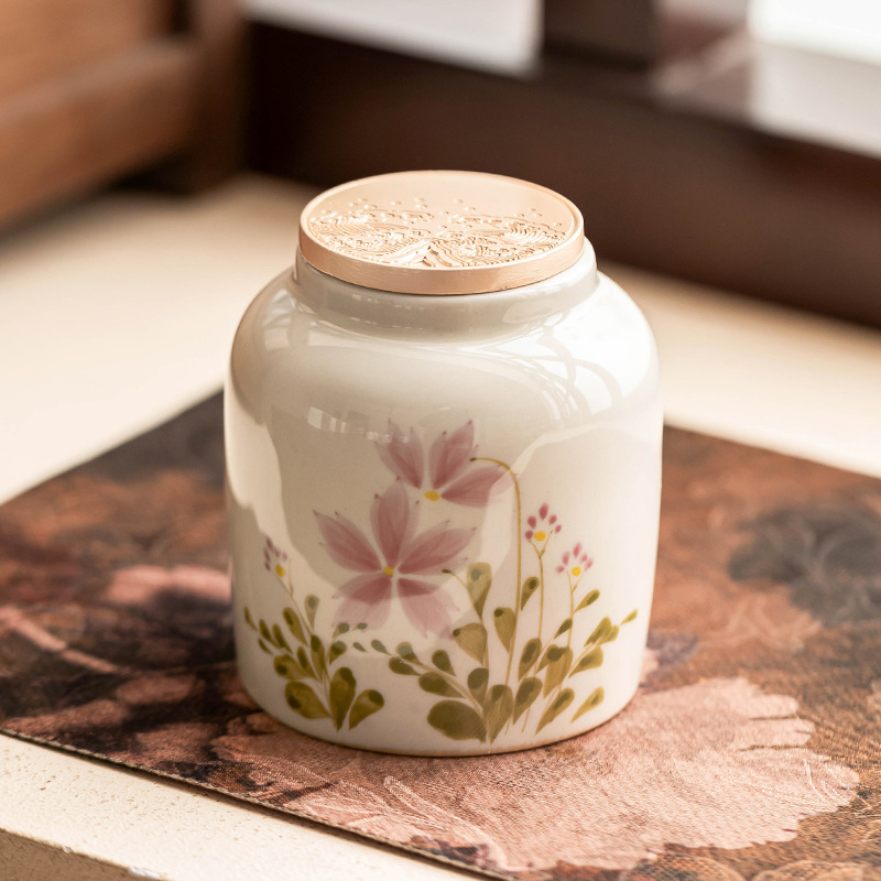 Hộp đựng trà cúc nhỏ, hộp đựng trà đen, hộp kín trà xanh, hộp đựng trà chống ẩm kiểu Trung Quốc mới vẽ tay, hộp đựng trà, hộp đựng