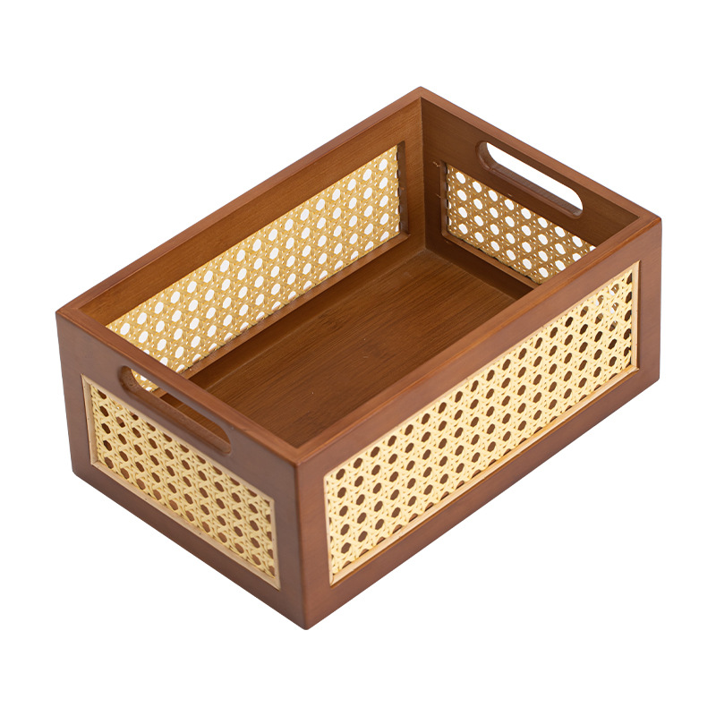 Giỏ đựng đồ bằng mây tre nâu để bàn giỏ đựng đồ retro nhà phòng khách handmade hộp đựng đồ lặt vặt hộp đựng đồ ăn nhẹ
