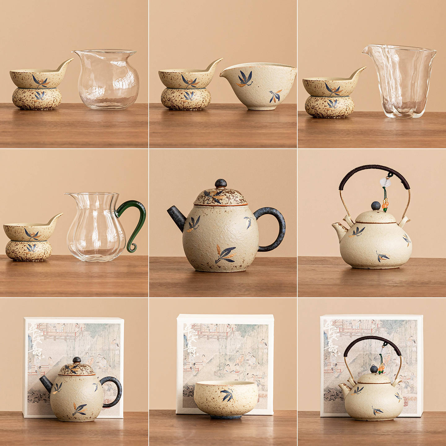 Tách trà Kung Fu, tách chủ, tách đơn, tách trà gốm sứ, màu xanh trắng, đá lửa đỏ, vẽ tay hoa lan, bộ đầy đủ, tùy chọn
