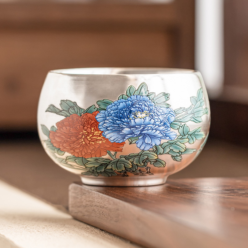 Cốc chủ nhân mạ bạc 999, cốc trà cao cấp sang trọng nhẹ, cốc thiền thiên hương quốc sắc, bộ trà gốm sứ, cốc đặc biệt uống trà