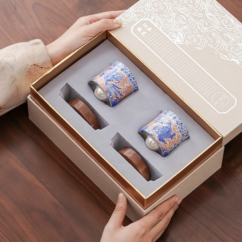 Chén trà mạ bạc, cốc chủ nhân như cá gặp nước, cốc trà, hộp quà cao cấp cá nhân, quà tặng, lãnh đạo, người lớn tuổi