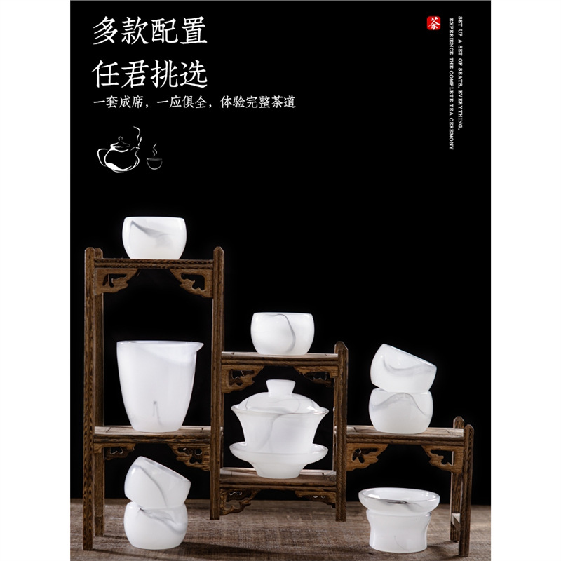 Bộ trà Kung Fu tráng men bằng sứ ngọc bộ 2024 bộ tách trà cao cấp gia dụng cao cấp sang trọng nhẹ kiểu mới bán buôn