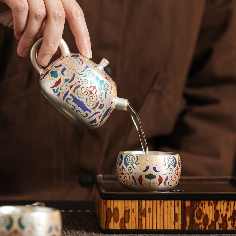 Bộ trà văn hóa và sáng tạo bằng bạc Đôn Hoàng Bộ trà Kung Fu cao cấp cổ điển văn phòng gia dụng