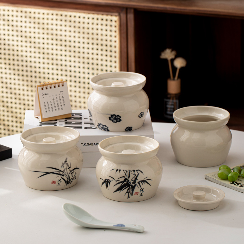 Nồi đất nung có nắp để hấp trứng và hầm súp, món ăn nhẹ kiểu Trung Quốc, nồi súp gốm dùng một lần.