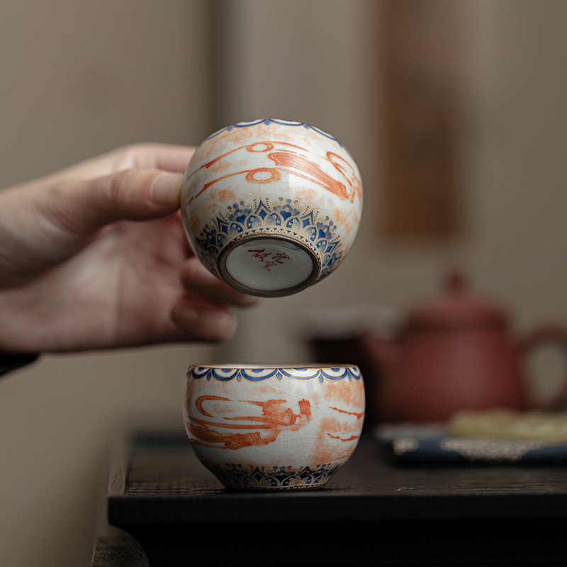 Cốc tròn nhỏ Đôn Hoàng, cốc chủ nhân lò nung Song Ru giả gia dụng, cốc trà gốm sứ, bộ trà Kung Fu, cốc đơn, cốc trà