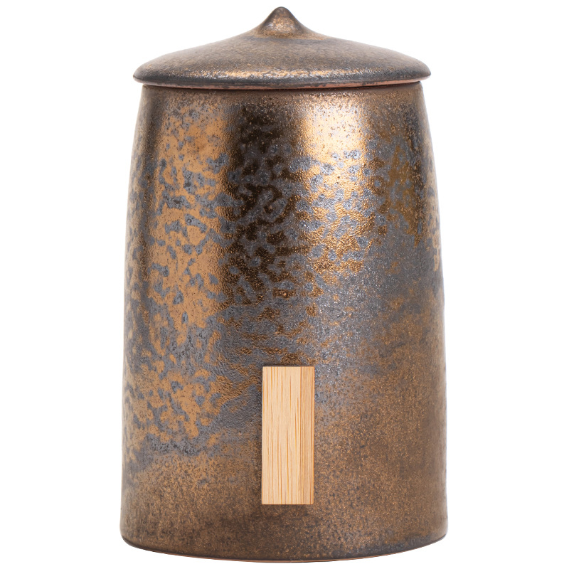 Bình đựng trà Mũ sắt tráng men mạ vàng cổ điển kiểu Trung Quốc, bình đựng trà gốm sứ dung tích lớn, bình kín chống ẩm gia dụng