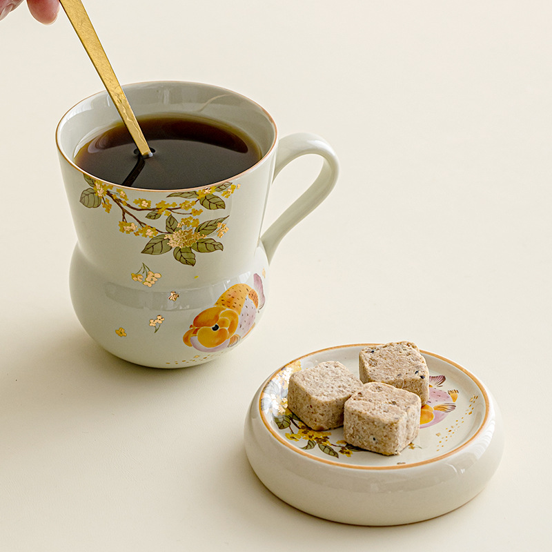 Cốc hồ lô cá osmanthus vàng xám thực vật phong cách quốc gia cốc uống nước văn phòng tại nhà cốc cà phê cá nhân quà tặng