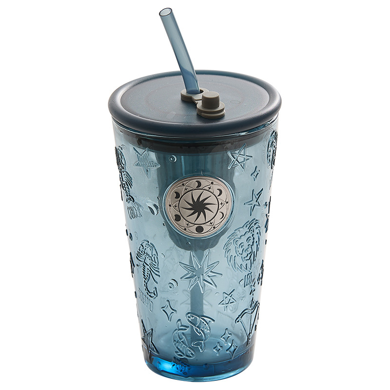 Cốc thủy tinh màu xanh mực có ống hút cốc nước trái cây cốc cà phê văn phòng gia dụng cốc nước nữ mẫu mới 2025 giá trị cao