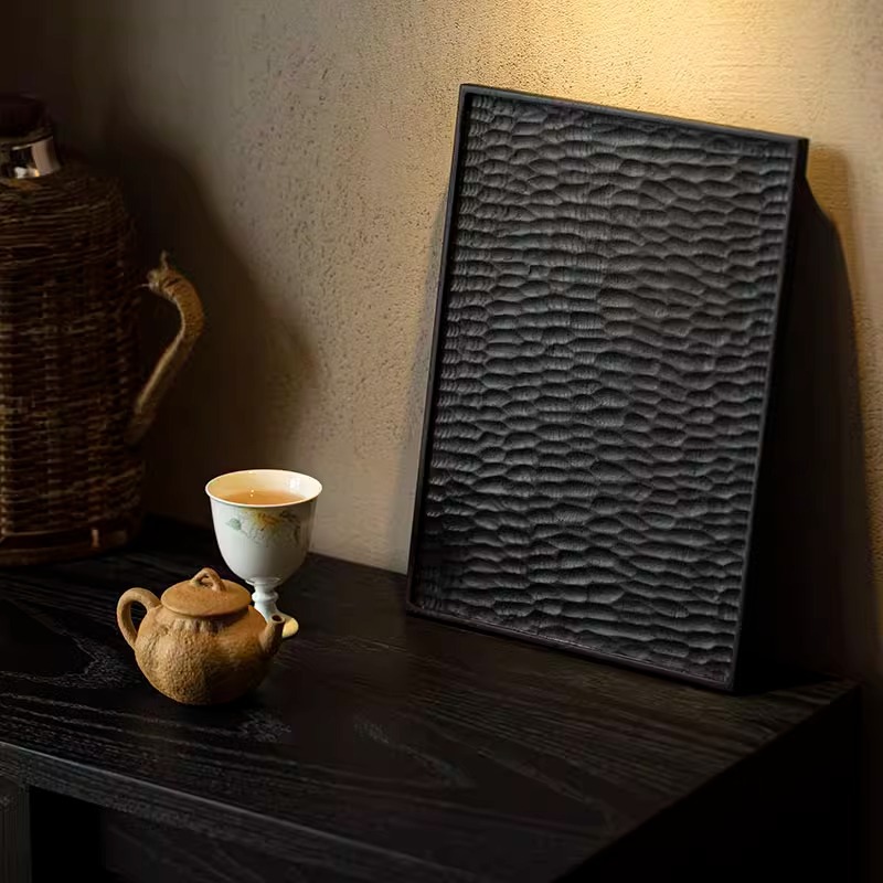 Ấm trà gỗ long não cacbon hóa Mẫu Mới, Khay trà gỗ phong cách Nhật Bản, khay trà bàn pha khô, phụ kiện Bộ trà