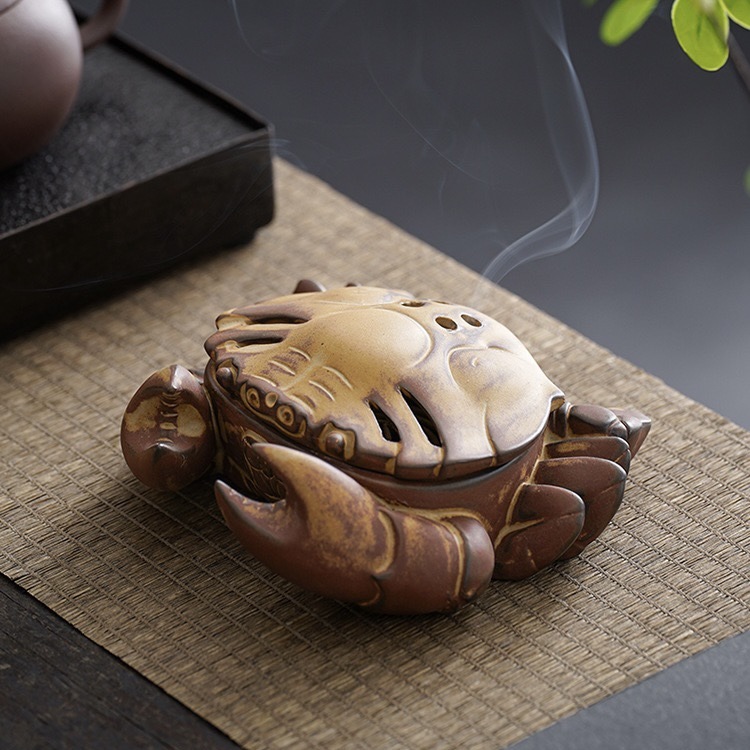 Lư hương đĩa cua, lư hương đồ đá, lư hương gốm cổ, đuổi muỗi, nội thất gia đình trong nhà, sự giàu có và Thiền