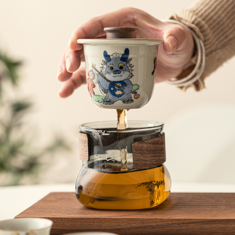 Bộ trà du lịch di động năm rồng tráng men Mihe, một ấm hai cốc, trà cắm trại ngoài trời, cốc khách nhanh, bộ đồ gốm nhỏ