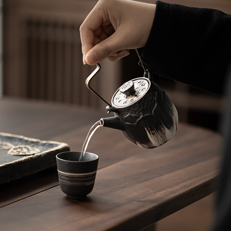 Ấm trà nhỏ bằng gốm Wabi-Jifeng, ấm trà nhỏ bằng gốm thô cổ, ấm trà Kung Fu thủ công, dụng cụ pha trà