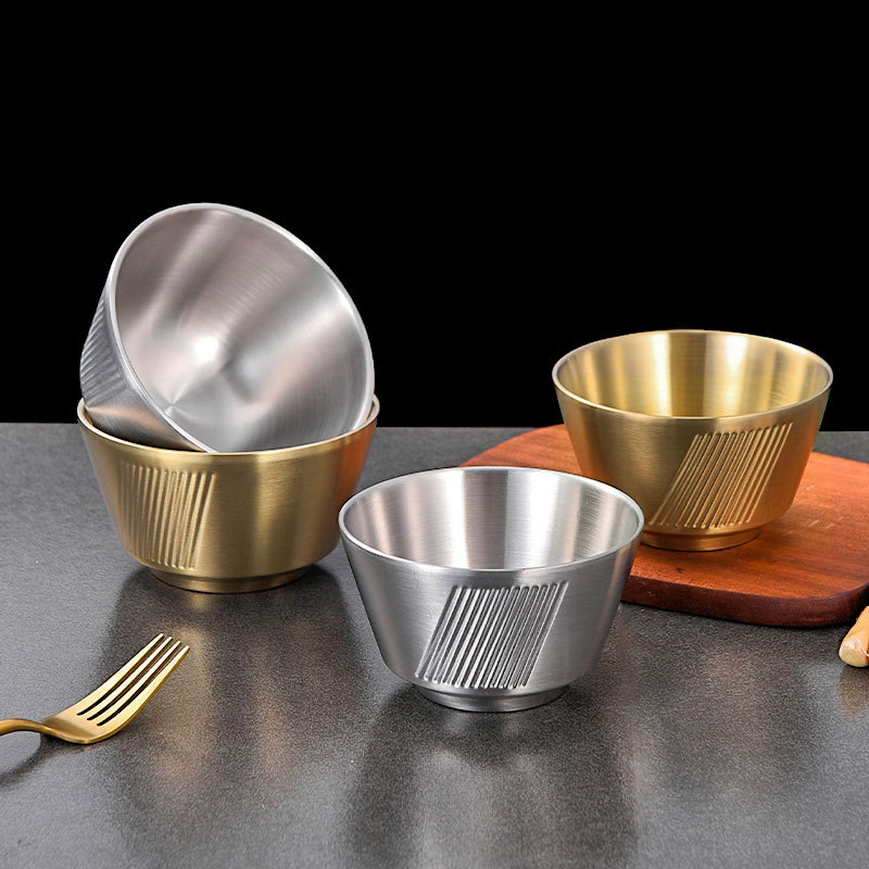 Chén 2 lớp chống bỏng inox 304 vân sọc, chén soup mạ vàng cho nhà hàng 11-12cm PBCP26
