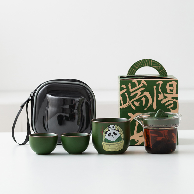 Lễ hội thuyền rồng Bộ trà du lịch gốm sứ sáng tạo Zongzi cốc khách nhanh một ấm ba cốc hộp quà tặng tay bán buôn
