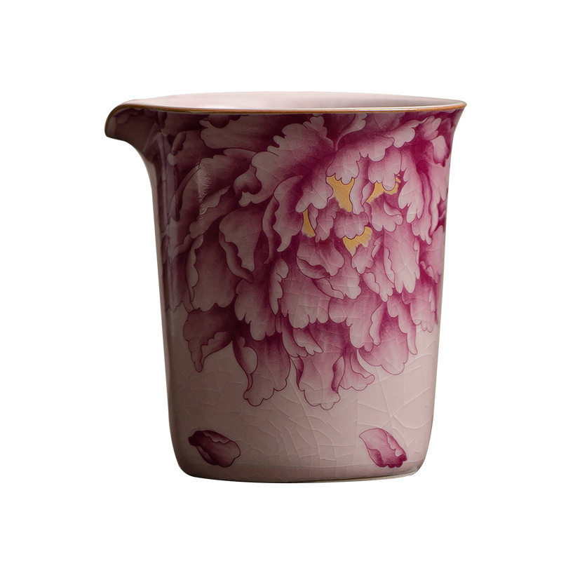 Cốc trà hoa mẫu đơn màu hồng Ru Kiln dành cho nữ gốm sứ biển dụng cụ pha trà kungfu dụng cụ pha trà dung tích lớn