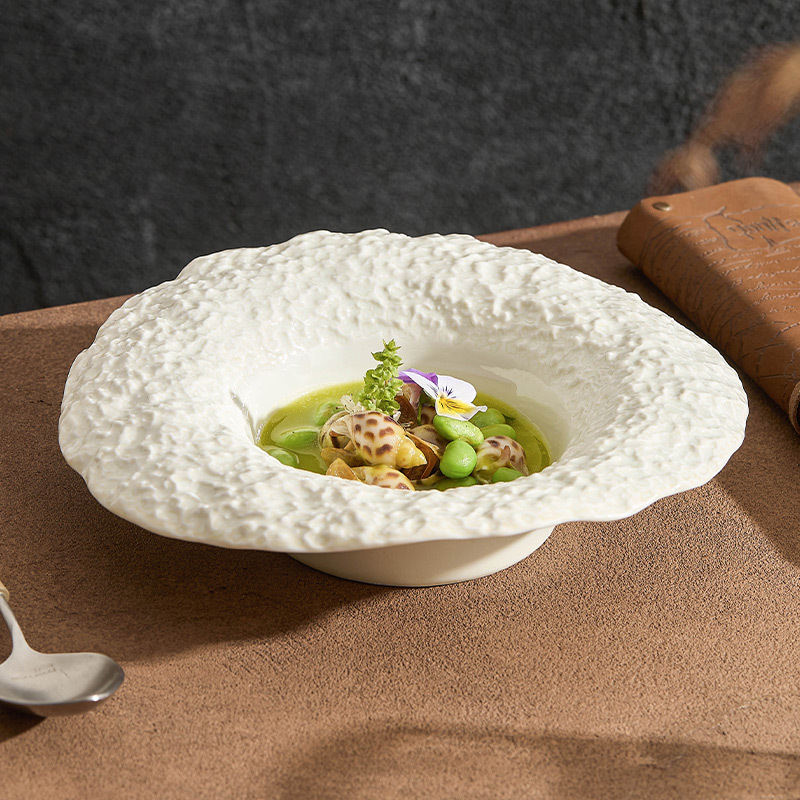 Lò quay gốm mũ rơm bát súp bát mì ống cao cấp hộ gia đình bát sáng tạo khách sạn bộ đồ ăn họa tiết đá bát hình mũ