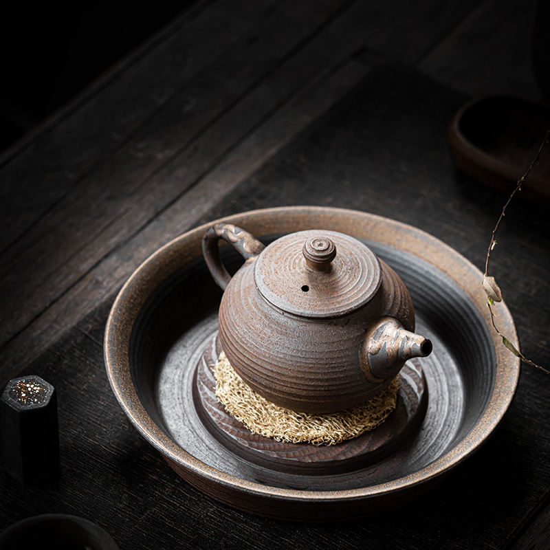Bộ ấm trà giả củi, ấm gốm sứ, khay gốm thô kiểu Trung Quốc, khay đựng ấm, khay đựng cốc khô, khay đựng đồ ăn cổ, bàn làm cốc khô