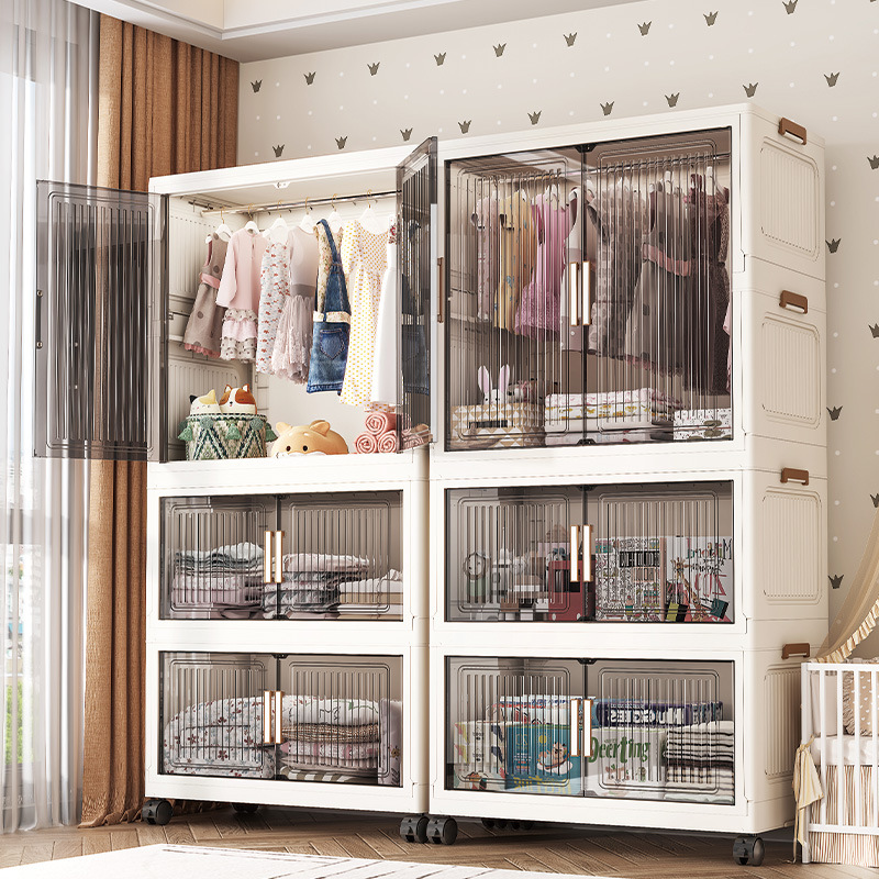Tủ quần áo trẻ em rộng 70-80 Tủ lưu trữ quần áo chống bụi cho phòng ngủ trẻ em có thể gập lại lắp ráp tủ quần áo có cửa mở