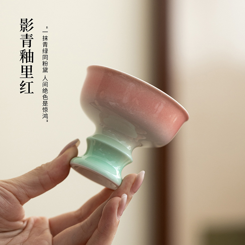 Chén trà đỏ tráng men bóng xanh Bộ trà Kung Fu gốm sứ gia dụng chuyên dụng cá nhân Cốc trà cốc chủ nhân Trung Quốc quà lưu niệm