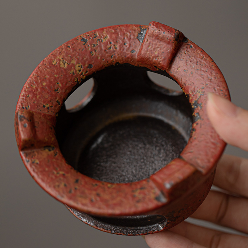 Ấm trà gốm mộc mạc cổ điển có đế sưởi bằng nến để sử dụng tại nhà và văn phòng