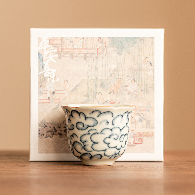 Cốc chuông hình đám mây tốt lành kiểu Trung Quốc, cốc chủ nhân, cốc trà Kung Fu cao cấp Ru Kiln, cốc đơn, cốc trà nhỏ có thể mở được